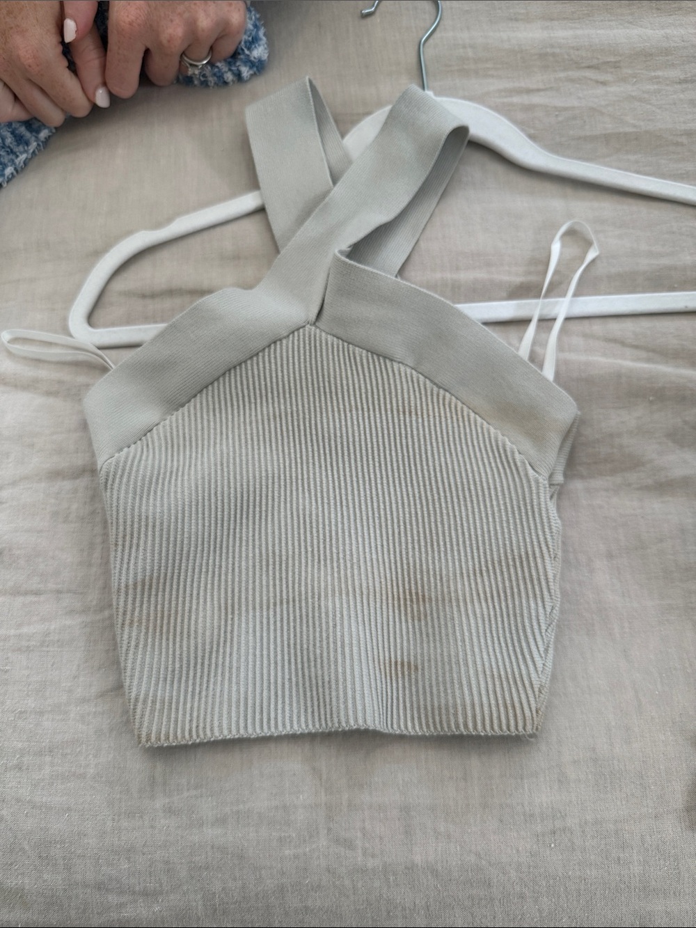 Ribbed Cross-Strap Crop Top in Light Gray